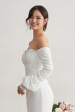 Vestido de novia Bohemio con cola barrida con sirenas aplicadas de gasa marfil y mangas