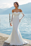 Vestido de novia Bohemio con cola de sirena de marfil al hombro descubierto y mangas
