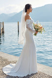 Vestido de novia Bohemio con cola de sirena de marfil al hombro descubierto y mangas