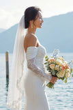 Vestido de novia Bohemio con cola de sirena de marfil al hombro descubierto y mangas