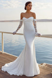 Vestido largo de novia de chiffon con grunces en sirena marfil