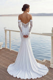 Vestido largo de novia de chiffon con grunces en sirena marfil