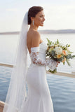 Vestido largo de novia de chiffon con grunces en sirena marfil
