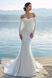 Vestido largo de novia de sirena marfil con apliques