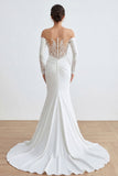 Vestido largo de novia de sirena marfil con apliques