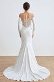 Vestido largo de novia de sirena marfil con apliques