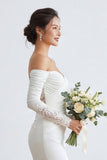 Vestido largo de novia de sirena marfil con apliques
