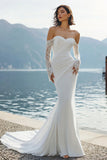Vestido largo de novia de sirena con encaje de marfil