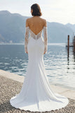 Vestido largo de novia de sirena con encaje de marfil