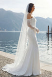 Vestido largo de novia de sirena con encaje de marfil