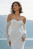 Vestido largo de novia de sirena con encaje de marfil