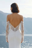 Vestido largo de novia de sirena con encaje de marfil
