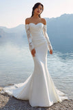 Vestido largo de novia de coraje sirena con encaje de marfil