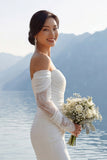 Vestido largo de novia de coraje sirena con encaje de marfil