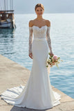 Vestido largo de novia Sirena con Encaje de Marfil y Lazo