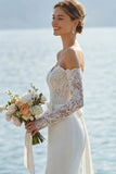 Vestido largo de novia Sirena con Encaje de Marfil y Lazo