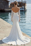 Vestido de novia de encaje largo con sirenas de marfil y apliqueos