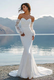 Vestido de novia de encaje largo aplicado con marifil de Sirena