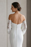 Vestido de novia de encaje largo aplicado con marifil de Sirena