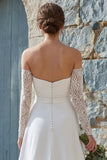 Vestido de novia largo de gasa tirantes sin tirantes en línea A de marfil con abertura