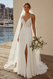 Vestido de novia de cola barrido de encaje de gasa A Ivory A Line