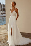 Vestido de novia de cola barrido de encaje de gasa A Ivory A Line