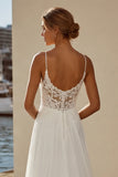 Vestido de novia de cola barrido de encaje de gasa A Ivory A Line