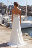 Vestido de novia con tirantes finos de encaje en marfil sirena