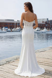 Vestido de novia barrido de encaje marfil sirena con abertura