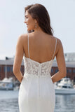 Vestido de novia barrido de encaje marfil sirena con abertura