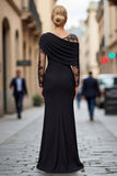 Satén de encaje negro Vestido de madre de la novia
