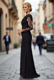 Satén de encaje negro Vestido de madre de la novia