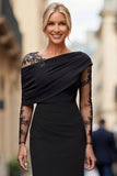 Satén de encaje negro Vestido de madre de la novia