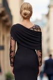 Satén de encaje negro Vestido de madre de la novia