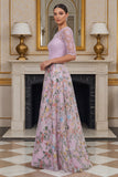 Vestido de Madre de la Novia de la línea Lila A floral de manga media con bordado
