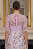 Vestido de Madre de la Novia de la línea Lila A floral de manga media con bordado