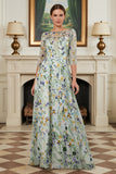 Flor verde Línea A bordada de mangas 3/4 de largo Vestido de madre de la novia