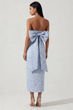 Vestido Midi Sin tirantes Jacquard azul Bowknot Blue con abertura