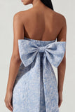 Vestido Midi Sin tirantes Jacquard azul Bowknot Blue con abertura