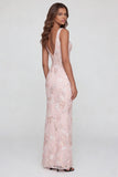 Vestido midi rosa brillante con escote en V y escote en V con abertura