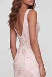 Vestido midi rosa brillante con escote en V y escote en V con abertura