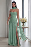 Vestido formal largo plisado y con abertura Dusty Sage Sage