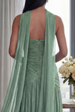 Vestido formal largo plisado y con abertura Dusty Sage Sage