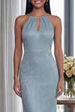 Vestido formal largo de vaina azul cielo con capestro