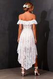 Corsé de encaje blanco de hombros descubiertos Vestido de novia High-Low A Line
