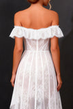 Corsé de encaje blanco de hombros descubiertos Vestido de novia High-Low A Line