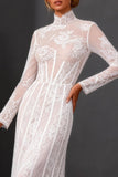 Vestido de novia de manga larga de encaje blanco