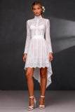 Vestido de novia de manga larga de manga alta y baja de encaje blanco con lazo
