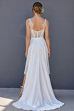 Vestido de novia Midi de corsé blanco con encaje y capa