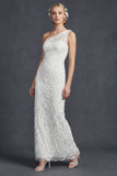 Vestido de novia largo de funda de un solo hombro con apliques